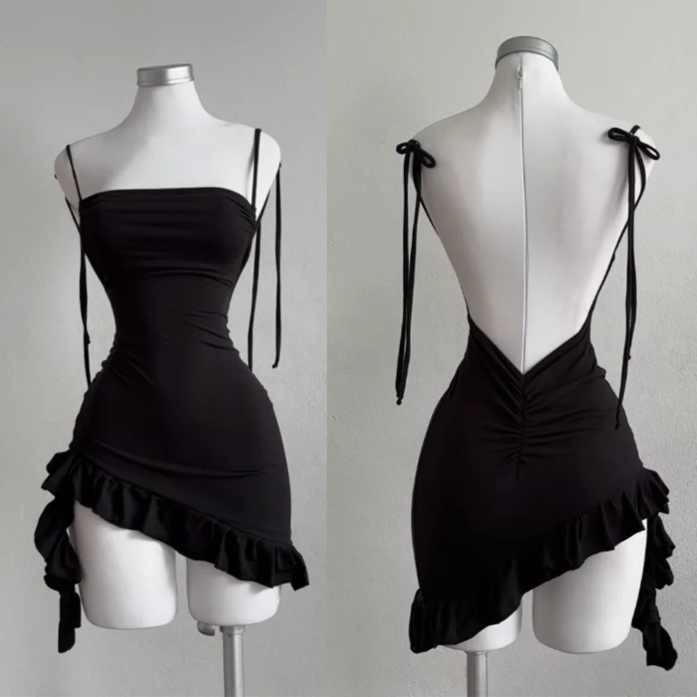 Hollow-Out Strapless Sleeveless Slim Sheath Mini Dress – Empire Waist, Solid, Summer Luxegan
