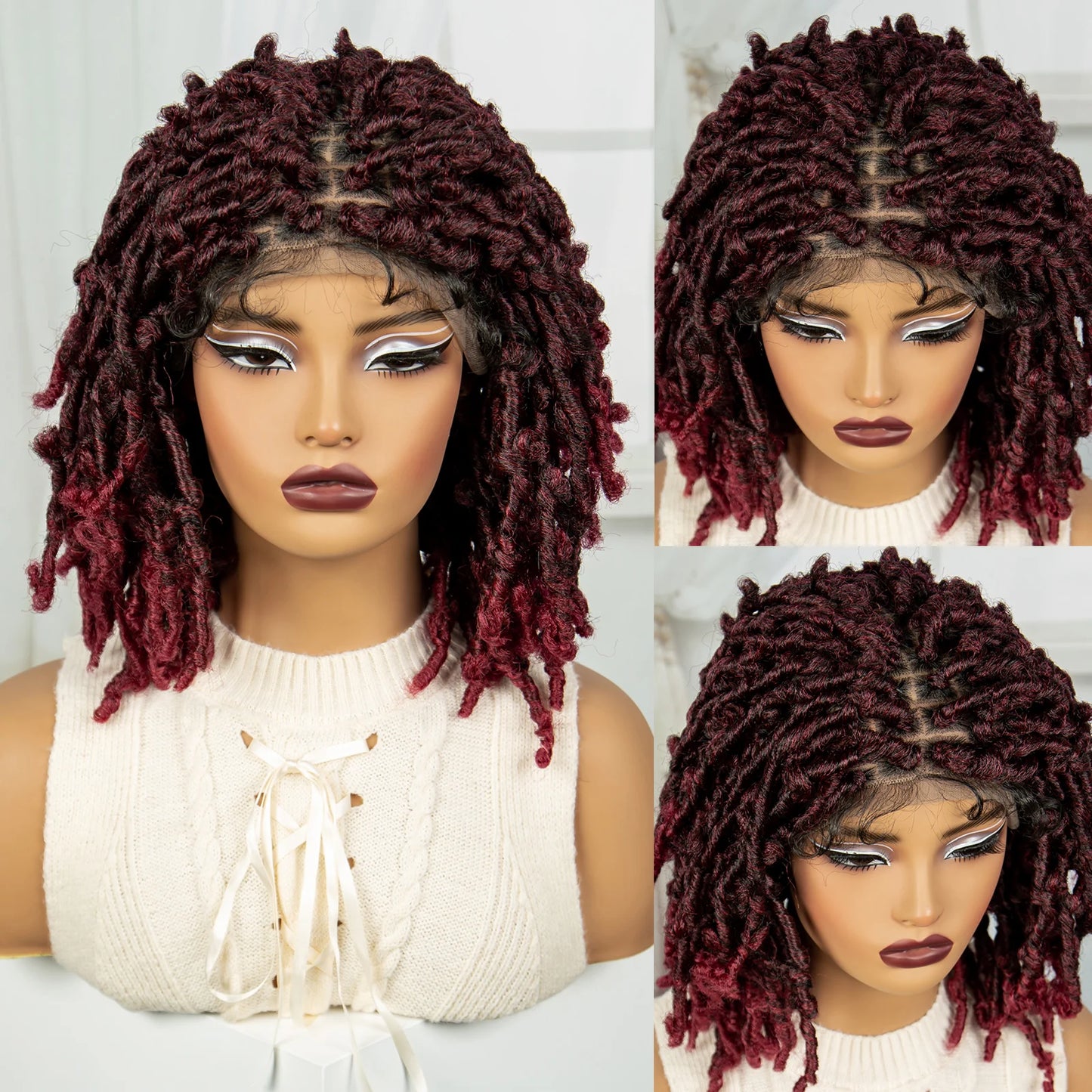 Burgundy Knotless Butterfly Locs Wig | Synthetic Lace Front Luxegan