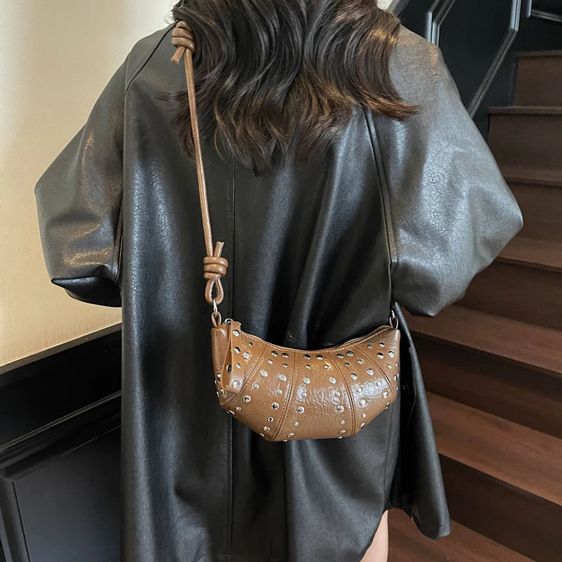 LEFTSIDE Rivets Design PU Leather Underarm Bags for Women 2025 New Punk Style Trend Female Shoulder Crossbody Bag Handbags
