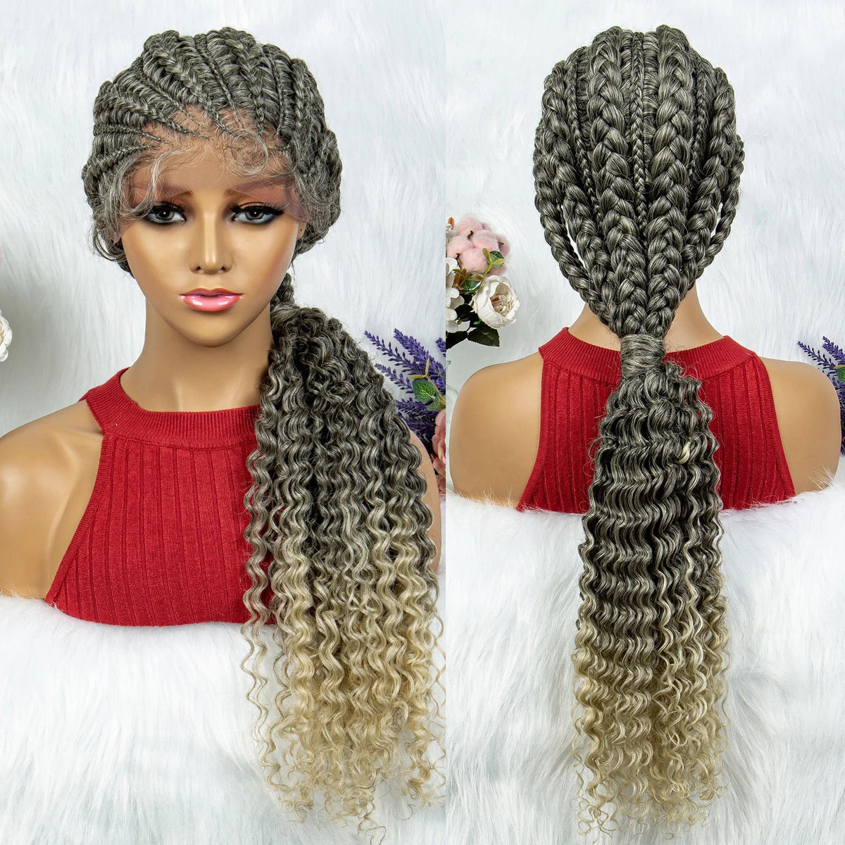 Lace Frontal Synthetic Braided Wigs Lace Front Braided Ponytail Wig Natural Knotless with Baby Hair for Black Women Daily Use Luxegan