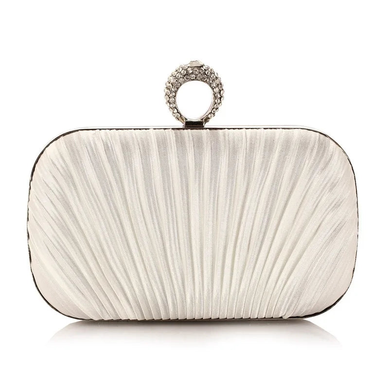 Diamond Glitter Ruched Shell Clutch | Sophisticated "Minaudiere" Silhouette | Elegant Banquet Dinner Prom Purse | "Dignified" High-Performance Synthetic Leather Essential for Radiant Versatile Styling Luxegan