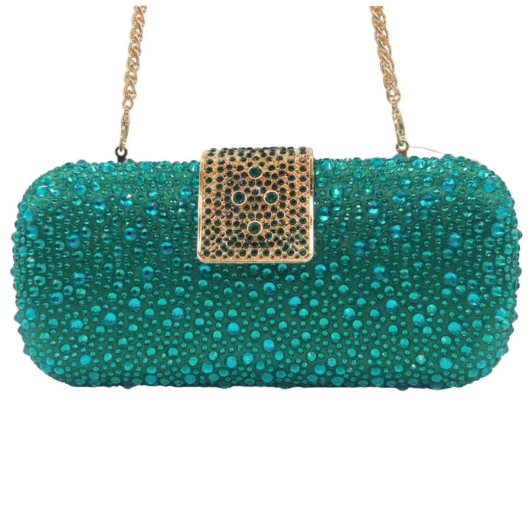 Women Green Crystal Evening Clutch Bag Glittering Purple Rhinestone Handbag Wedding Party Purse Full-diamond Bridal Bags Luxegan
