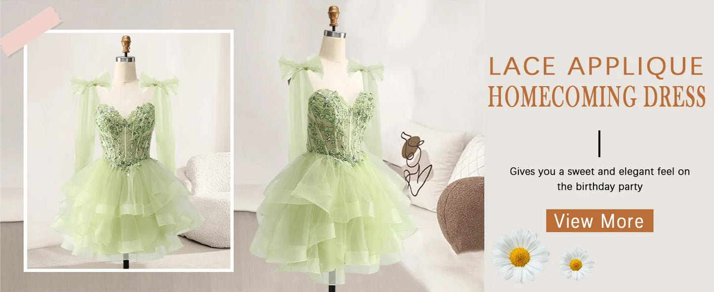 Tiered Tulle Homecoming Dresses Sparkly Lace Applique Bow Straps Short Prom Dress for Teens Cocktail Dress Graduation Dress
