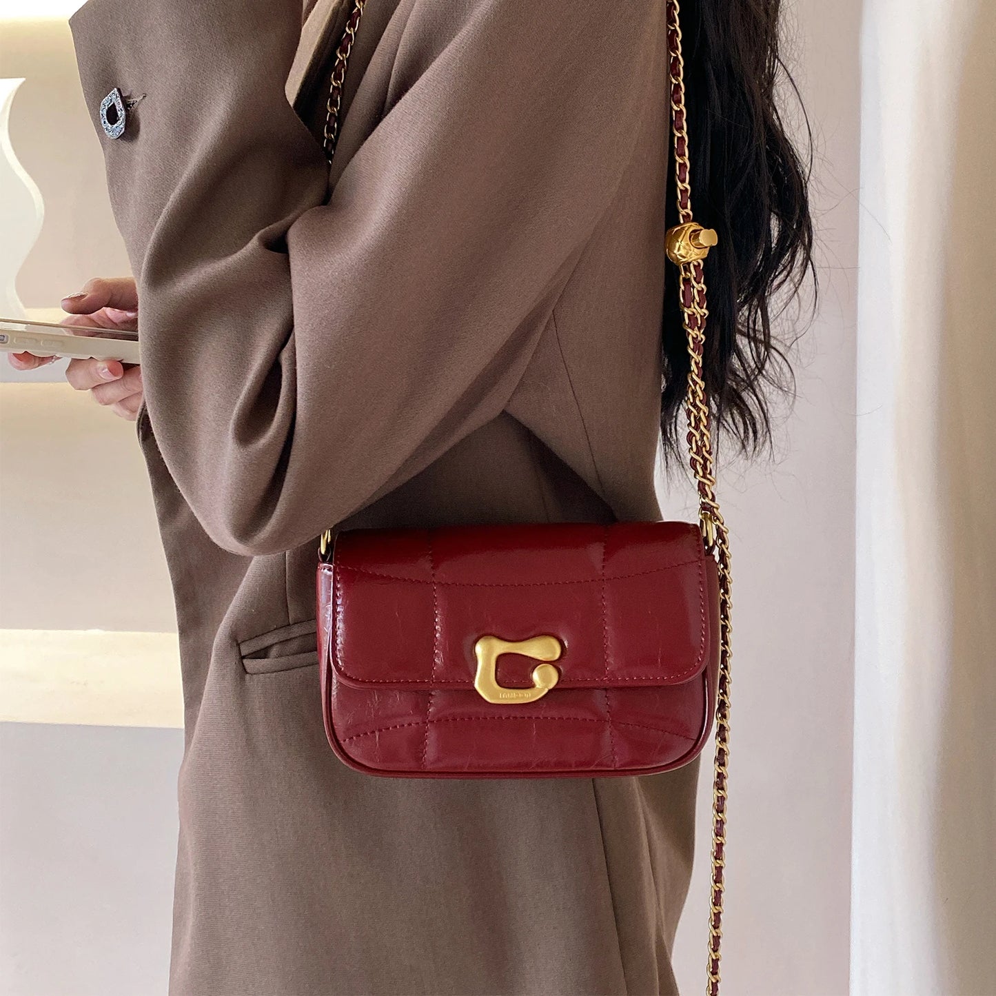 Chain Bag Genuine Leather Crossbody | Luxury Brand Shoulder Bag | Luxury Designers Quilted Square Handbag for Women Luxegan