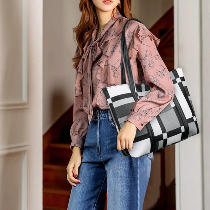 Tote Bag Women's | New Fashion Lightweight & Large Capacity Checkered Handbag Luxegan