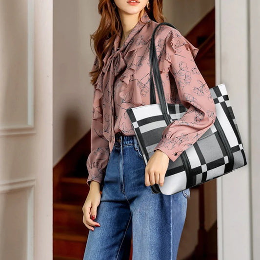 Tote Bag Women's | New Fashion Lightweight & Large Capacity Checkered Handbag Luxegan