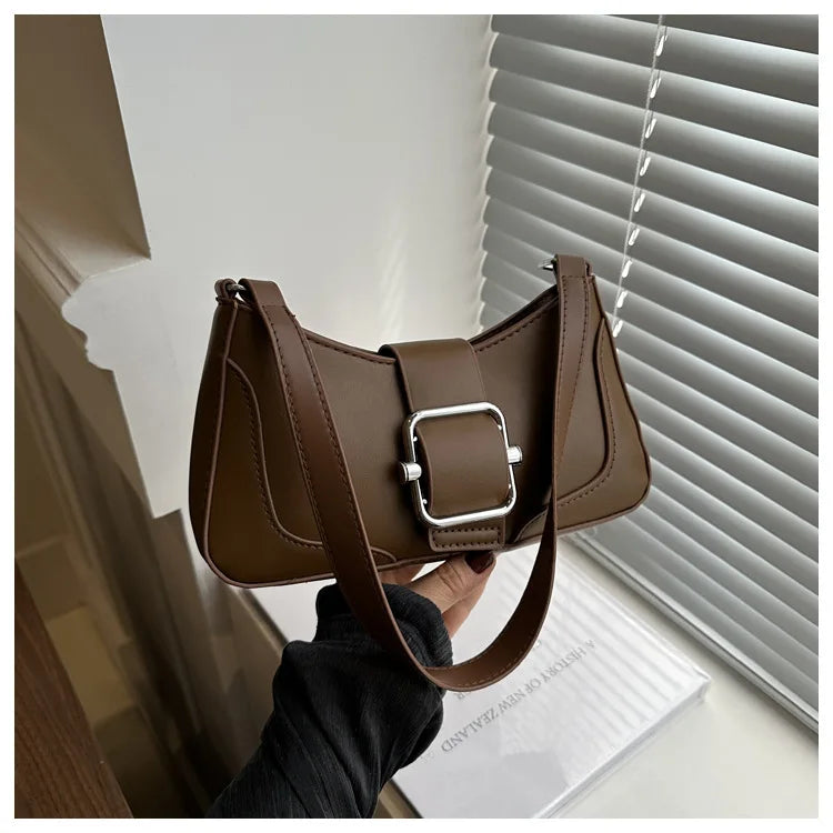 Women's Shoulder Bag | Fashionable Solid PU Leather Handbag & Casual Crossbody Purse