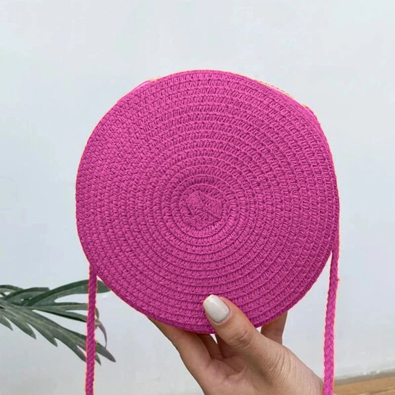 Summer Woven Straw Crossbody Bag for Women | Fashion Round Handmade Rattan Beach Small Handbag (Travel Female Shoulder Bag) Luxegan