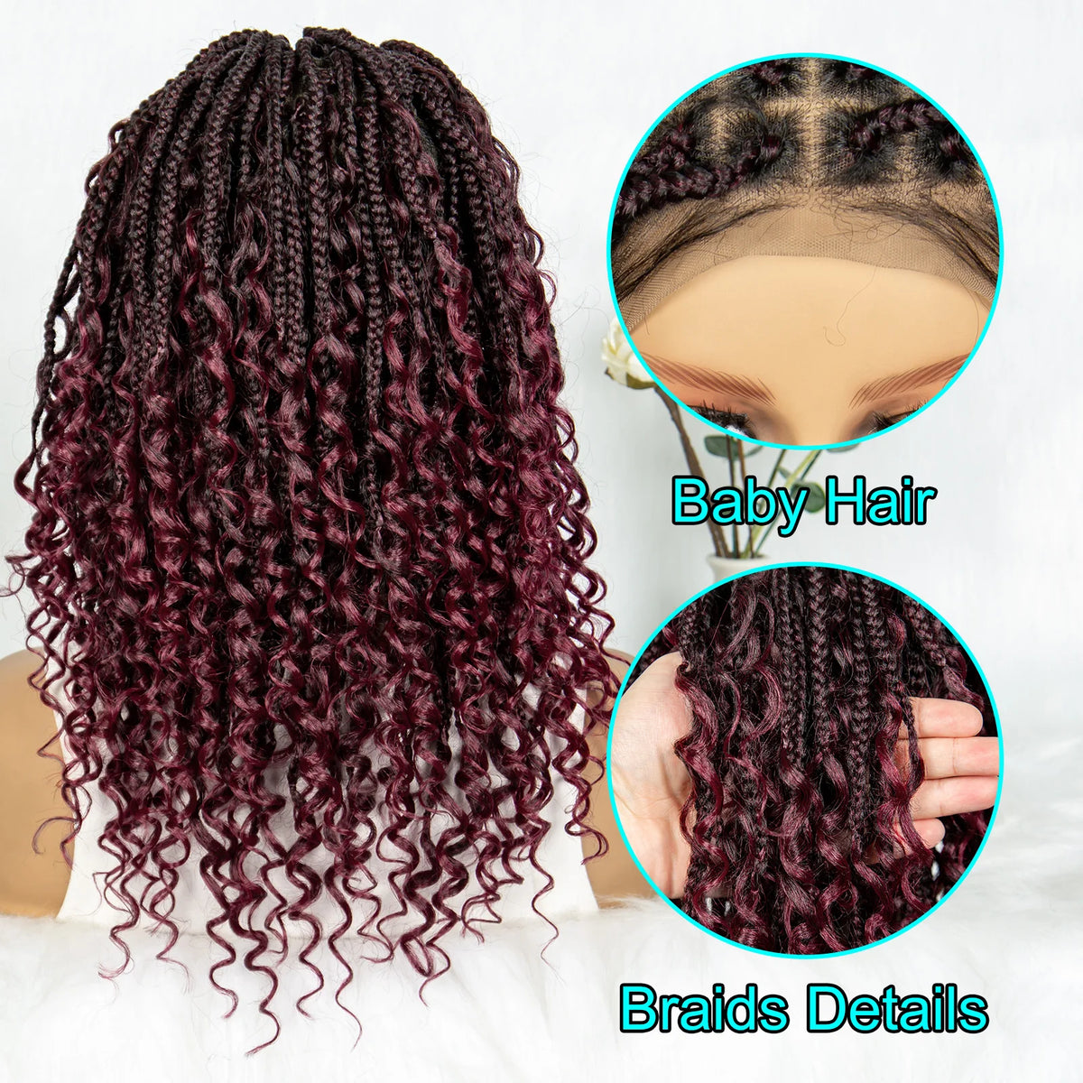 16 Inch Boho Knotless Box Braided Wig | Full Lace | Curly Ends