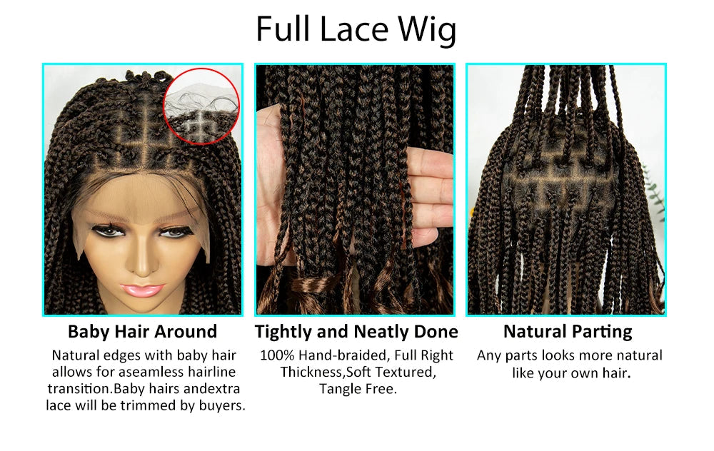 Kima Goddess Box Braided Wigs Transparent Full Lace Braided Wig French Curly Ends with Baby Hair Braided Wigs for African Women Luxegan