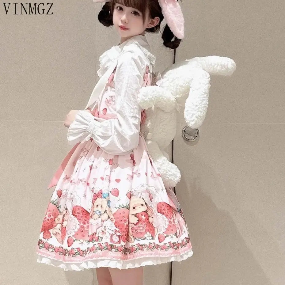 Falling Rabbit Berry Lolita Pink Cute SJK Dress Lolita Big Skirt Girls Birthday Show Cake Dress  birthday dress for women
