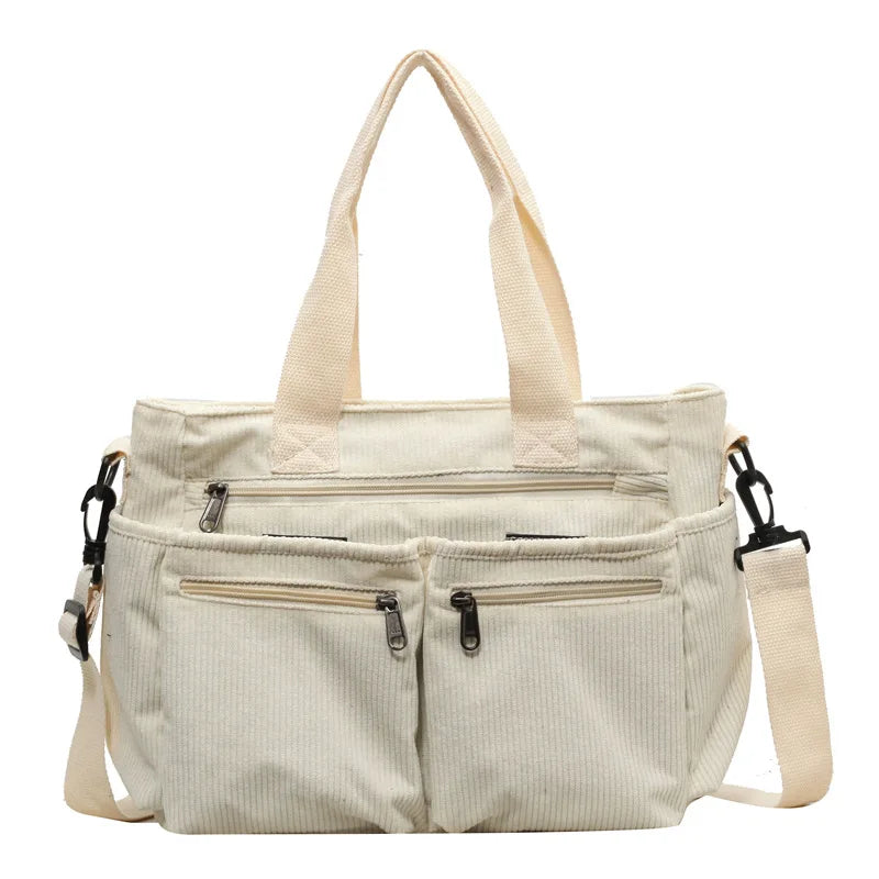 Female Large Capacity Corduroy Tote Bag | New Korean Style Fashion Women's Shoulder Crossbody Bag (Worker Commuter Handlebag)