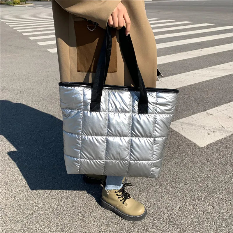 Waterproof Tote Bag for Women | Puffer Cotton Padded Shoulder Bag & Large Capacity Ladies Handbags (Quilted Work Commute Shopping Bag) Luxegan