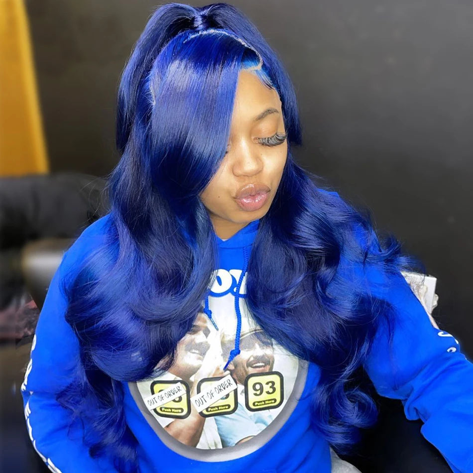 Radiant Blue Body Wave Lace Frontal Wig | Sophisticated 13x4 HD Transparent Lace | Elegant "Brazilian Remy" 26+ Inch Length | "Dignified" Pre-Plucked Human Hair for Radiant Versatile Styling Luxegan