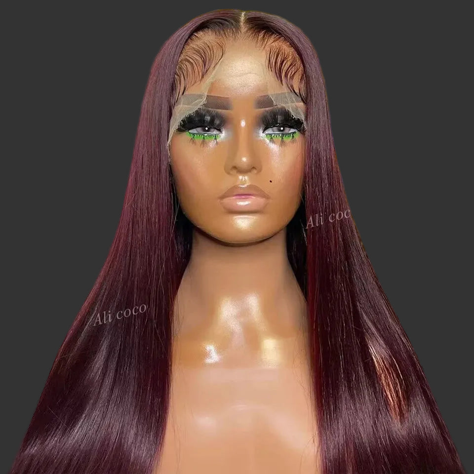 Dark Burgundy Straight HD Lace Wig | Sophisticated 180% Density 13x6 & 13x4 Frontal | Elegant "Brazilian Remy" Silhouette | "Dignified" Pre-Plucked Natural Hairline Human Hair for Radiant Versatile Styling Luxegan