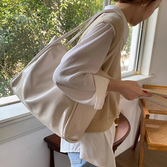 Large Capacity PU Leather Commuter Tote | Soft Shoulder Book Pack Luxegan