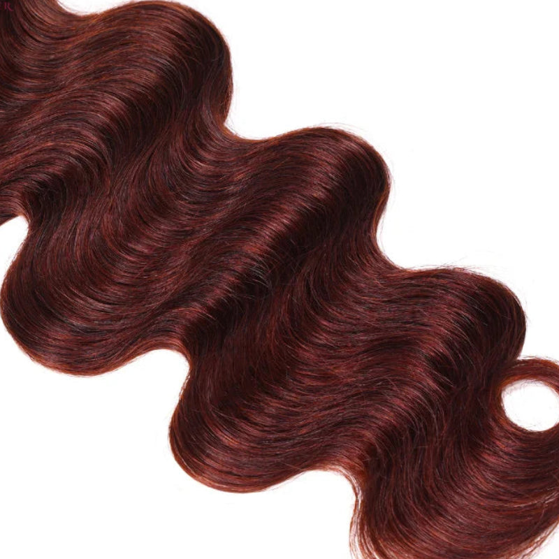 Grade 12A Reddish Brown Brazilian Body Wave Hair System | Autumn-Inspired Copper Tone 3 Bundles Pack | Professional 4x4 Transparent Lace Closure | Premium Remy Human Hair Weft Collection for Full-Volume Custom Installs Luxegan