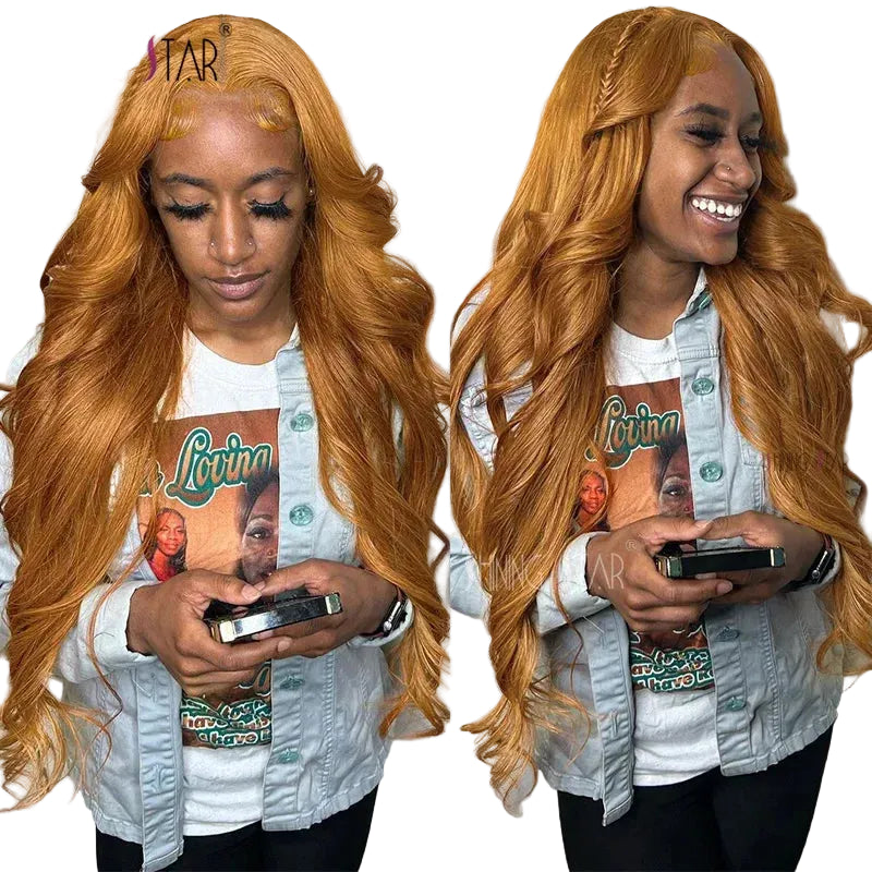 Ginger Blonde Body Wave Wig | Sophisticated 13x4 HD Transparent Lace Frontal | Elegant "Honey Ginger" Brazilian Human Hair | "Dignified" 16–32 Inch Pre-Plucked Remy Hair for Radiant Versatile Styling Luxegan