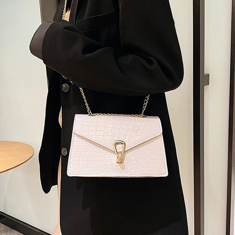 Crocodile Pattern Shoulder Bag | Chain Crossbody & Clutch Luxegan