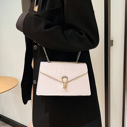 Crocodile Pattern Shoulder Bag | Chain Crossbody & Clutch Luxegan