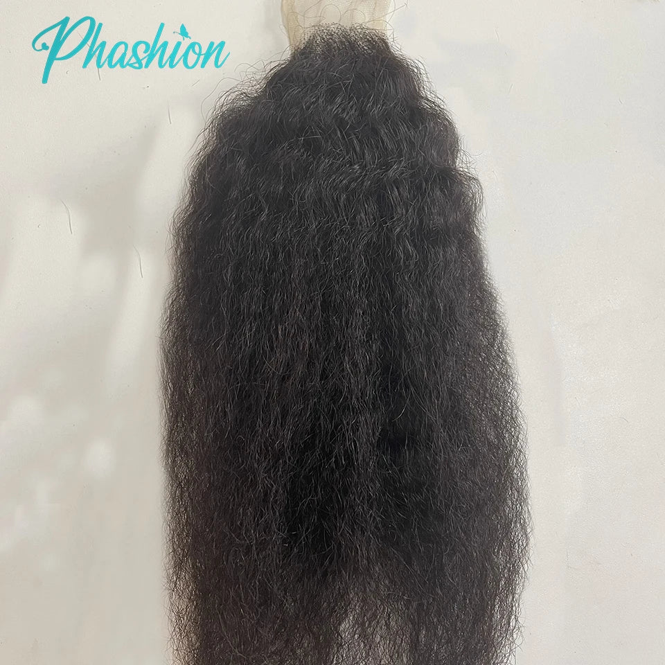 Phashion Real HD 2x6 Kim K 26 28 Inch Kinky Straight Deep Parting Yaki Lace Closure 100% Human Hair Transparent Lace Remy Hair