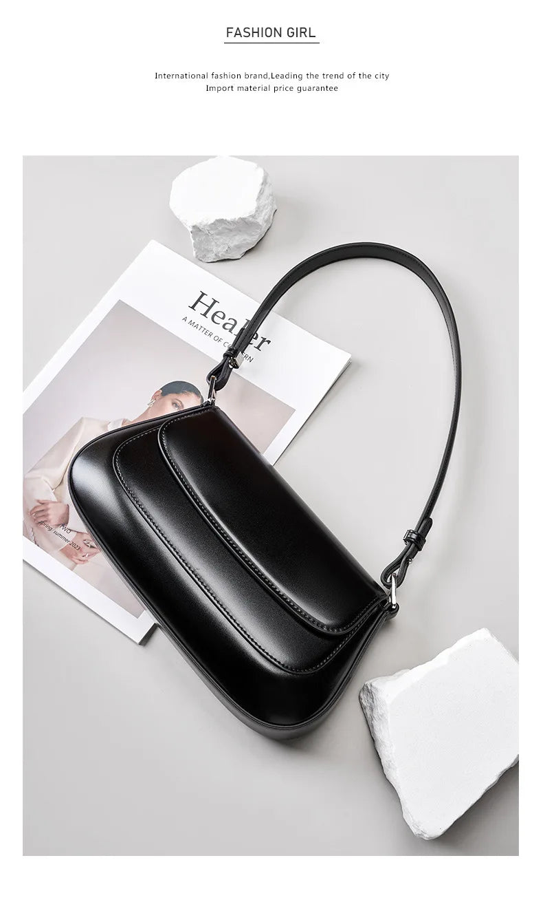100% Genuine Leather Women's Shoulder Bag | Korean Style Ladies Luxury Cow Leather Crossbody & Armpit Handbag for Street Shopping Luxegan