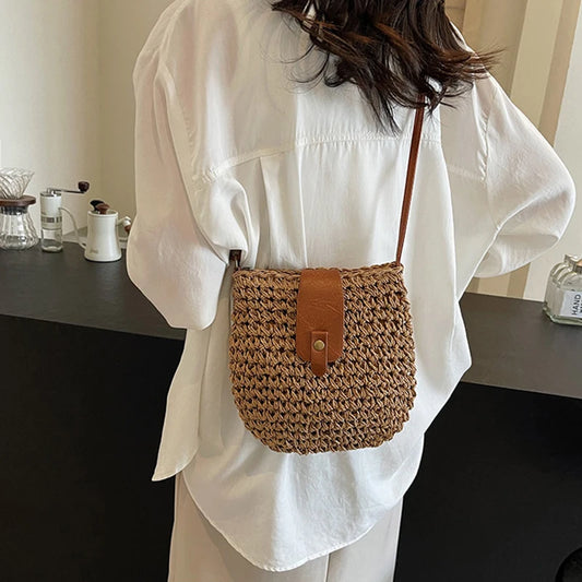 New Summer Shoulder Bag Grass Woven Crossbody Bag for Women | Bohemian Beach Simple Designer Small Purses and Handbags Luxegan