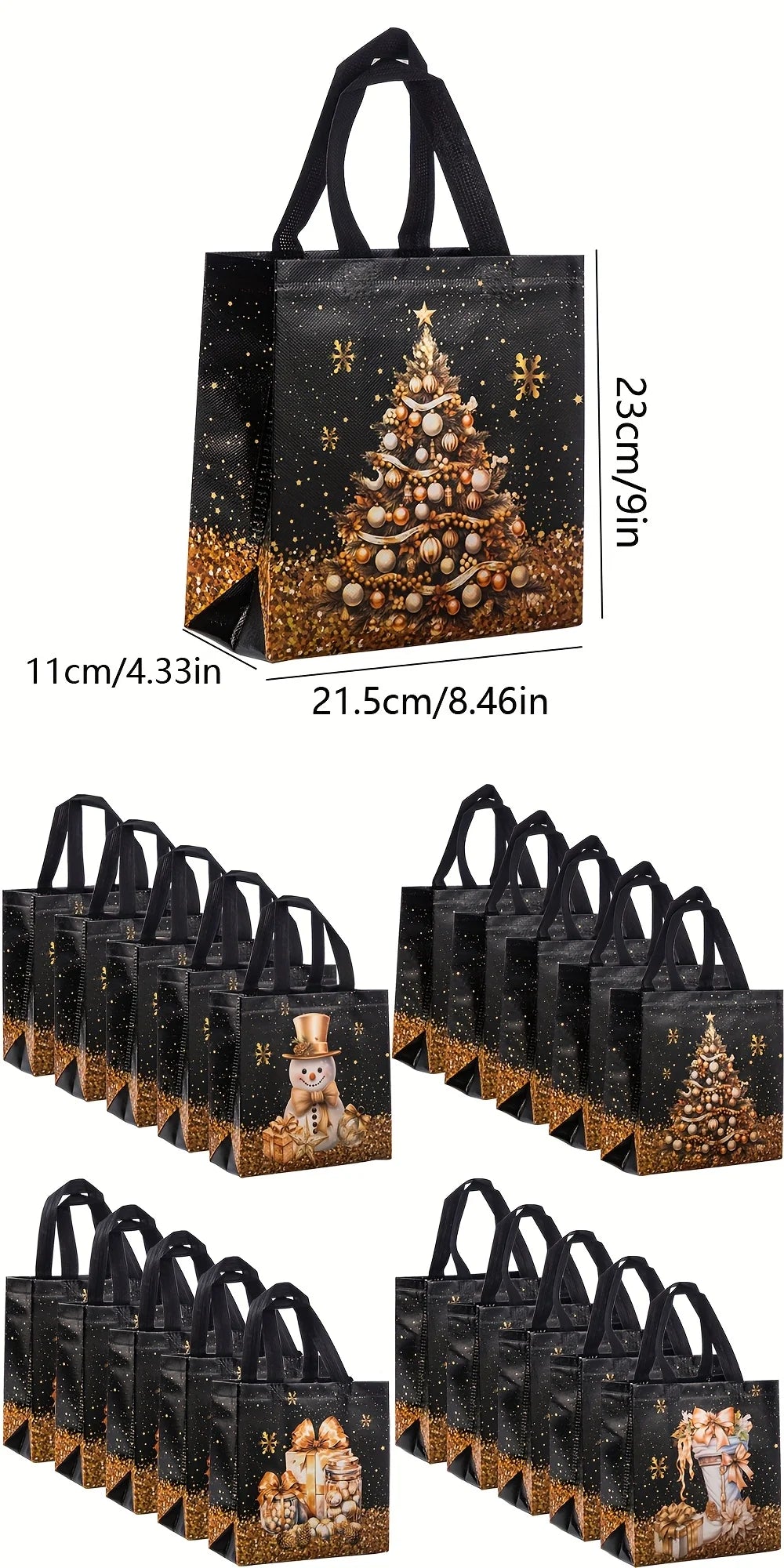Festive Christmas Nonwoven Gift Bag | Snowman, Tree & Socks Design Tote Bags for Parties & Holiday Gifts Luxegan