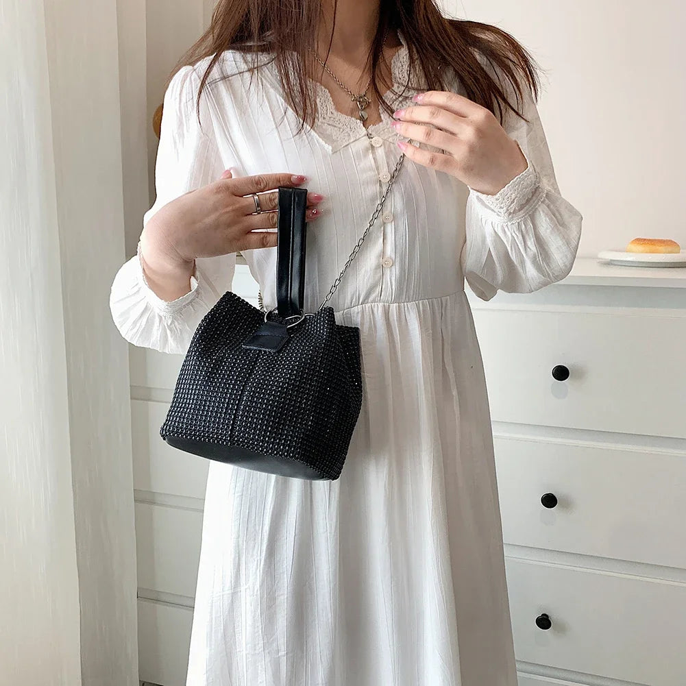 Fashion Evening Bag for Women | Shiny Crossbody & Rhinestone Bucket Bag Luxegan
