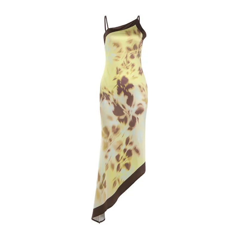 Tie-Dye Halter Neck Midi Dress | Open Back Asymmetric Hem Fit & Flare Party Dress Luxegan