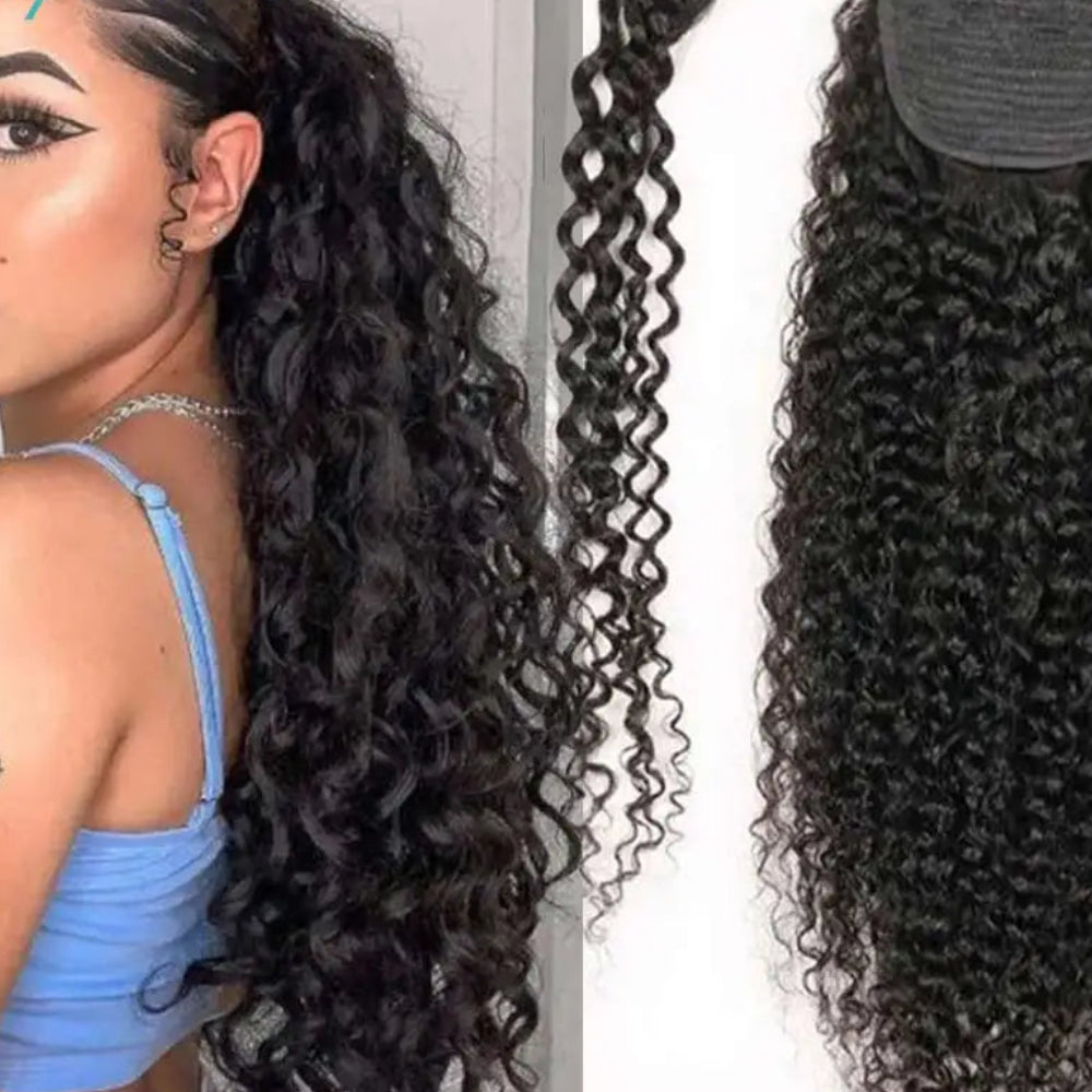 Kinky Curly Wrap-Around Ponytail | Sophisticated "100g Clip-In" Silhouette | Elegant "Natural Color" Hair Extension | "Dignified" Brazilian Remy Hair Piece for Radiant Versatile Styling Luxegan