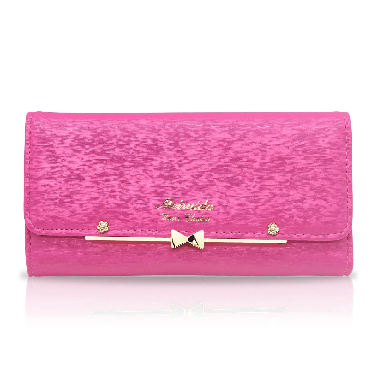 Women Student Cute Bowknot PU Leather Wallet Trifold Large Capacity Card Holder Money Purse Long Phone Handbag