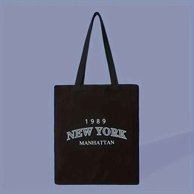 New York Print Women's Canvas Tote Bag | Classic Large Capacity Shopper | Sustainable Square Canvas Shoulder Bag & Handbag Luxegan