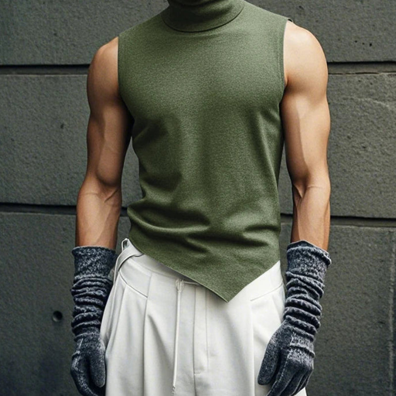 Men’s High Neck Irregular Hem Vest | Sophisticated "Simple Style" Tank Top Silhouette | Elegant Solid All-Match Handsome Top | "Dignified" High-Performance Spring and Summer Vest for Radiant Versatile Styling Luxegan