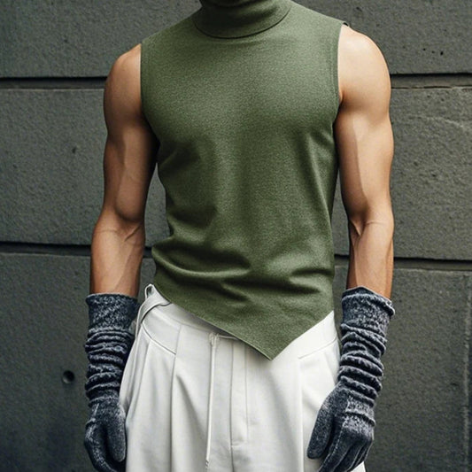 Men’s High Neck Irregular Hem Vest | Sophisticated "Simple Style" Tank Top Silhouette | Elegant Solid All-Match Handsome Top | "Dignified" High-Performance Spring and Summer Vest for Radiant Versatile Styling Luxegan