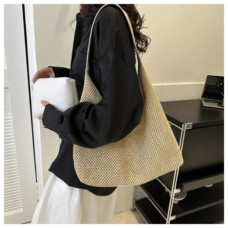 Casual Beach Summer Woven Bag | One-Shoulder Seaside Travel Straw Bag & Handbag Luxegan