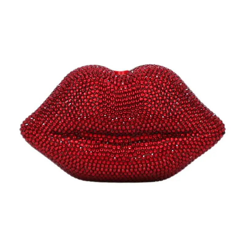 Luxury Red Lip Crystal Clutch | Sophisticated Diamond-Embellished Evening Bag | Elegant Novelty Lip-Shaped Handbag | "Dignified" Hard-Shell Dress Purse for Four-Season Formal Styling Luxegan