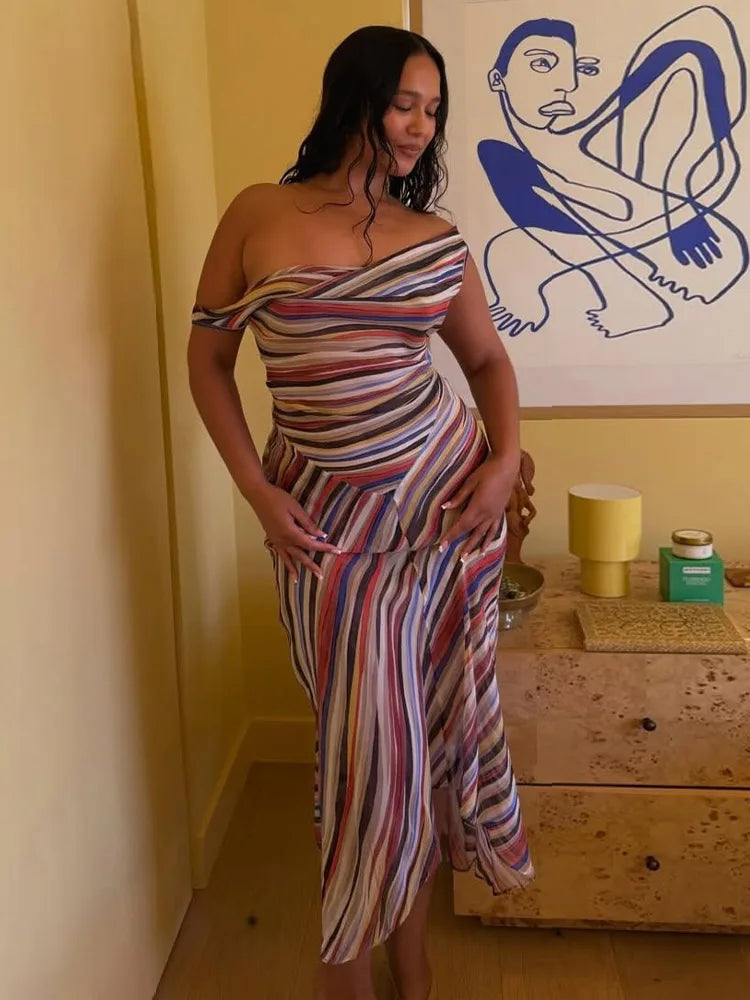 Striped Sweetheart Neck Slim Maxi Dress – Sleeveless, Floor-Length, Spring/Summer Luxegan