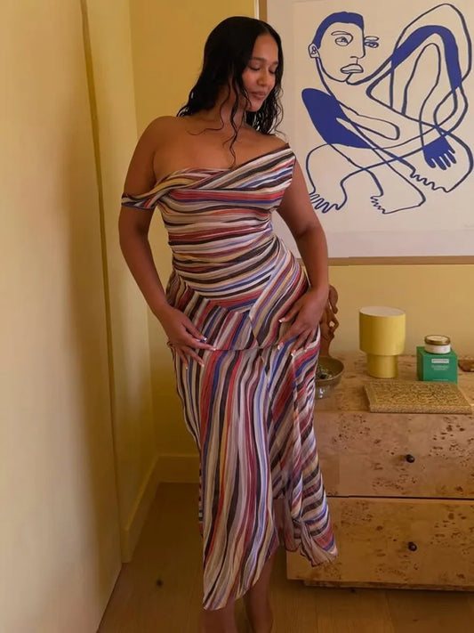 Striped Sweetheart Neck Slim Maxi Dress – Sleeveless, Floor-Length, Spring/Summer Luxegan