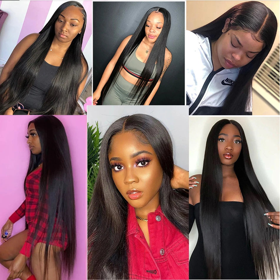 Peruvian Straight Virgin Human Hair Bundles with 13x4 Lace Frontal | 30-Inch Long Straight Bundles with Ear-to-Ear Swiss Lace Closure | Premium 4-Piece Hand-Tied Hair Weaving Multipack Luxegan