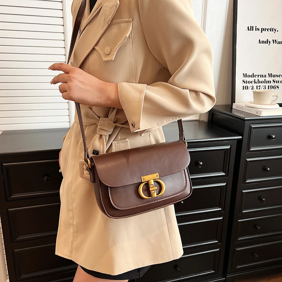 Retro Small PU Leather Bag Women's | Original Fashion Lock Crossbody Shoulder Sac & Senior Handbag Underarm Bag (Designer) Luxegan