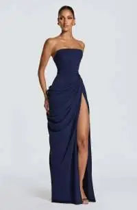 Pleated Strapless Off-Shoulder Backless Maxi Gown | High Waist Split Sexy Solid Evening Party Dress Luxegan