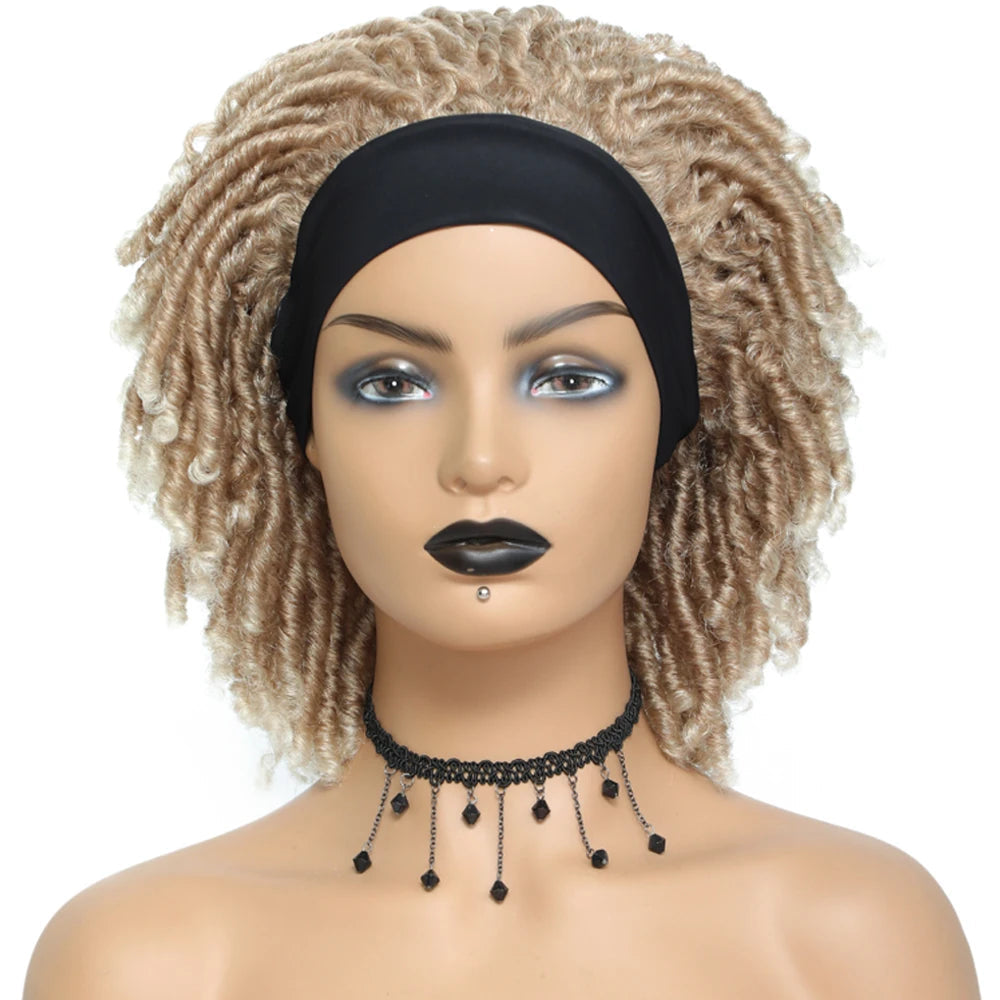 Soft Faux Locs Headband Wig - 6 Inch Ombre Dreadlock Wig for Black Women - Curly Braided Synthetic Wig with Headband - 1B, Burgundy, 27, 30, 613 Options Luxegan