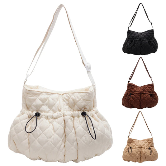 Unisex Quilted Puffer Crossbody Bag | Large Capacity Double-Pocket Messenger Bag | Versatile Padded Shoulder Handbag for Women & Men | Sophisticated Travel & Work Puffer Tote Luxegan