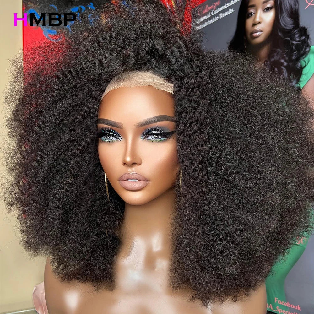 Peluca de cabello humano rizado afro rizado de 350% de densidad, sin pegamento, con encaje frontal HD de 13x6, cabello humano, encaje transparente, pelucas de cabello pre arrancado