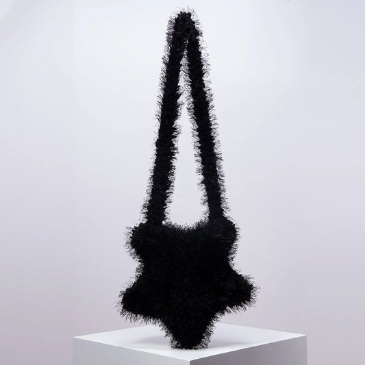 Y2k Star Shape Candy-Colored Plush Crossbody Bag | Autumn & Winter Puffy Solid Colored Woman Shoulder Bag Luxegan