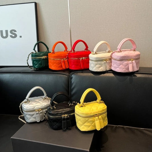 Mini Diamond Quilted Leather Bucket Bag Multi-Color Checkered Pattern Crossbody Bag with Gold Chain Shoulder Strap Shoulder Bag Luxegan