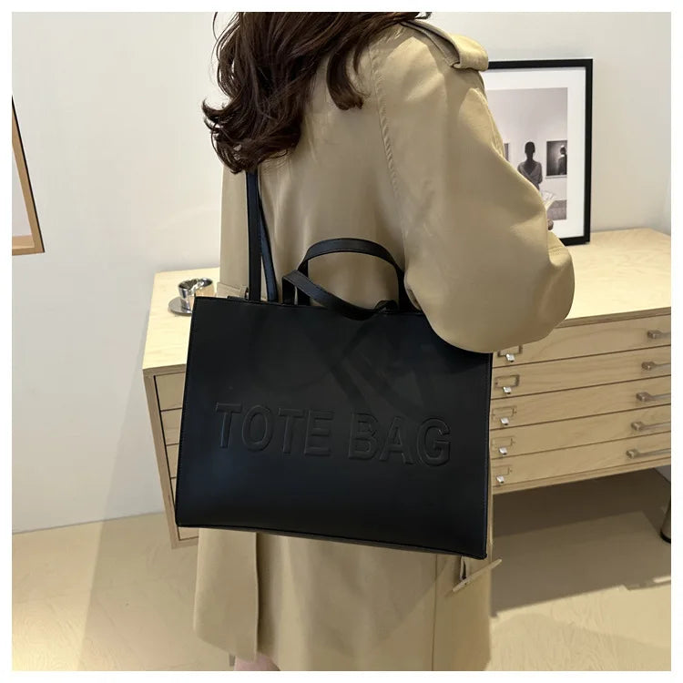 Simple Vintage Large Capacity Tote Bag | Casual Fashion Handbag & Shoulder Crossbody for Women | Versatile PU Leather Square Bag for Daily Travel & Commuting Luxegan