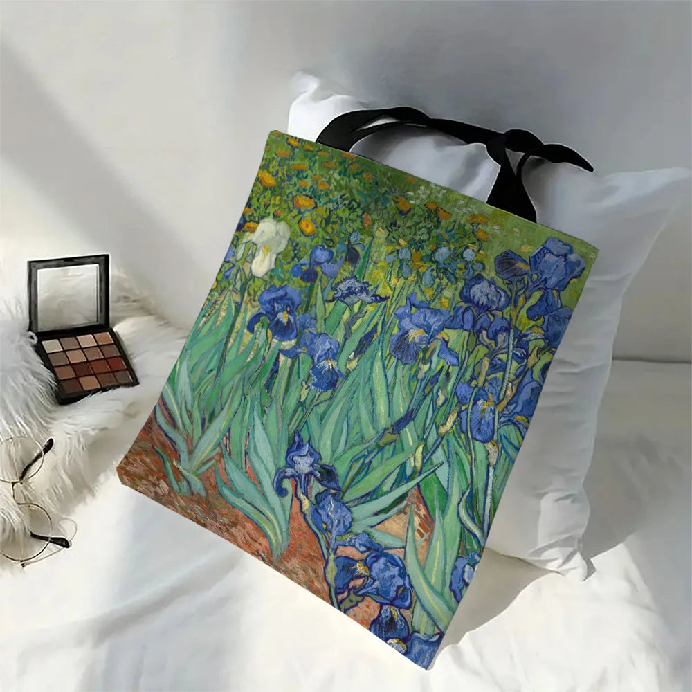 Oil Painting Printed Lightweight Tote | Sophisticated Artistic Linen-Look Handbag | Elegant Multi-Functional