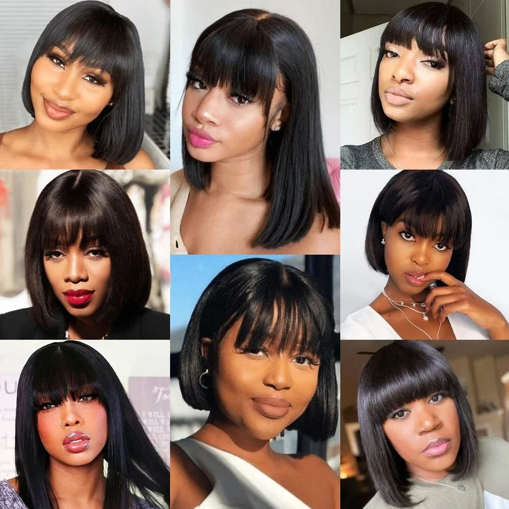 Wear And Go Glueless Short Bob Wig with bangs | Black